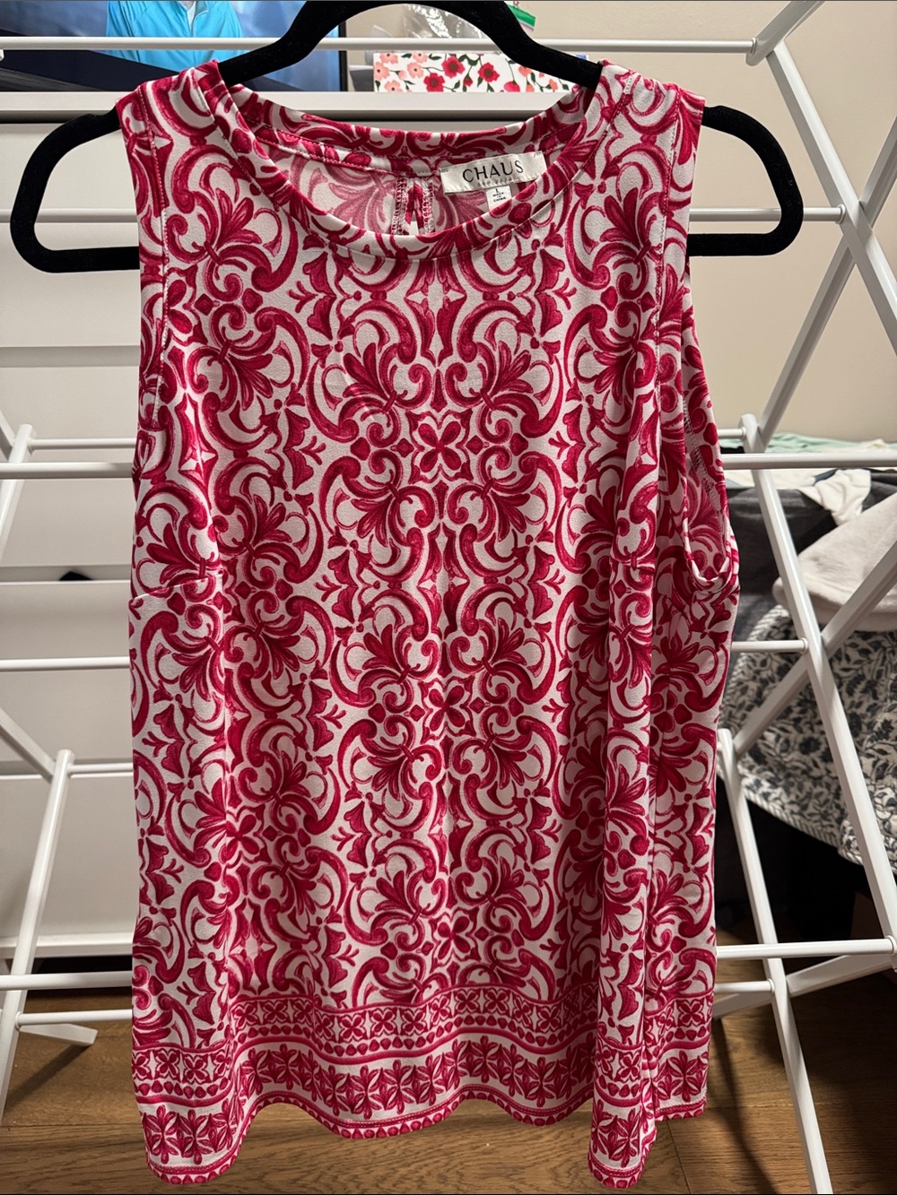 Chaus Pink and White Sleeveless Printed Tank Top